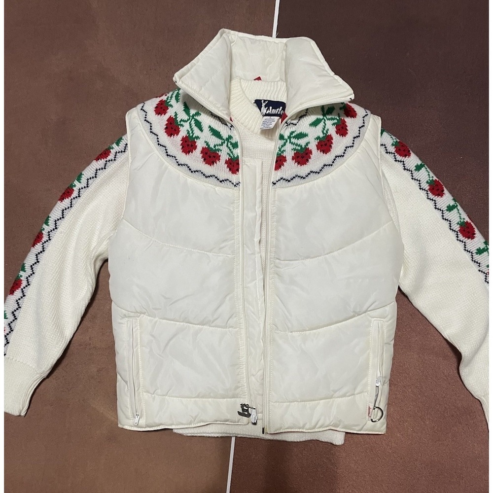 Vintage Antler‎ Strawberry Sweater And Puffer Vest Size S Winter Ski Snow Fall
